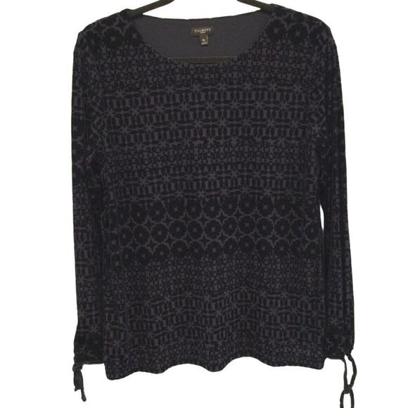 Talbots Velvet Burnout Shirt Womens MP M Petite Navy Blue Tie Sleeve Whimsigoth - Picture 1 of 9